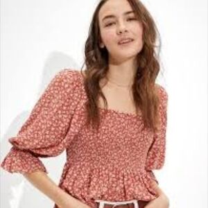 American Eagle Womens Babydoll Size S Floral Smocked Milkmaid Cottagcore #010